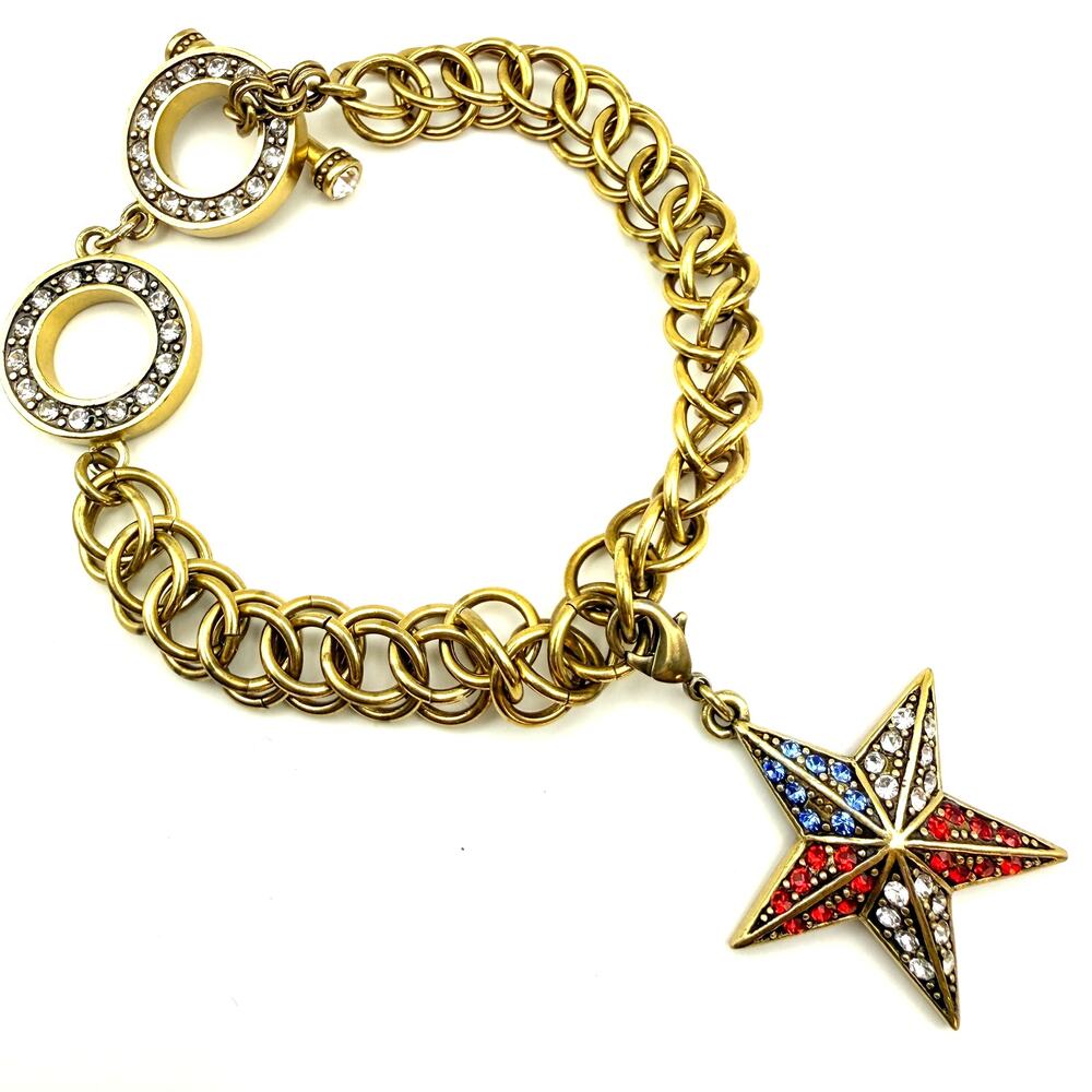 Heidi Daus Star Sparkle Crystal Star Charm Toggle Bracelet Gold Tone Retired